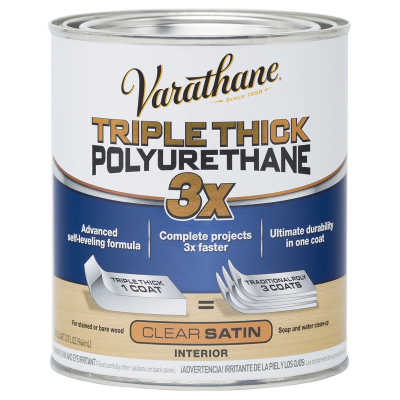 Varathane 284473 Triple Thick Polyurethane Wood Finish, Quart, Satin Clear