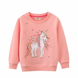 HSTiSan Toddler Girls Cotton Sweatshirt Pullover Sweater Little Kids Long Sleeve Crewneck Tops Tee, Pink - Unicorn 2/5T