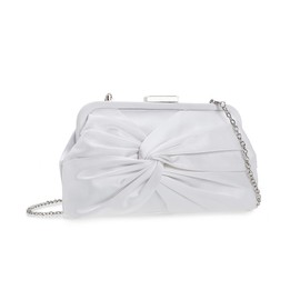 IXEBELLA Evening Purse for Women Dressy Soft Pleated Knot Party Clutch Satin Frame Formal Handbag for Wedding/Prom/Cocktail (White)