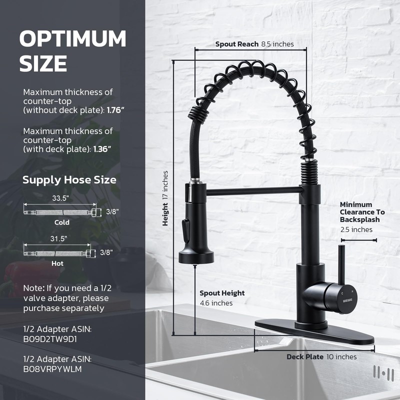 WEWE Black Kitchen Faucet with Soap Dispenser, Kitchen Sink Faucet