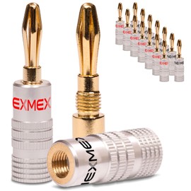 UC-Express 8x High End Nakamichi Banana Plugs for Cables up to 6 mm² - 24K Soldered or Screwed Gold-plated, No Plastic, in Black and Red