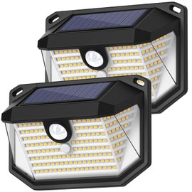 2-Pack Solar Outdoor Lights, Super Bright Solar Powered Motion Sensor Outdoor Lights, Warm White, 178s LED Outside Security Wall Lights for House, Porch, Fence