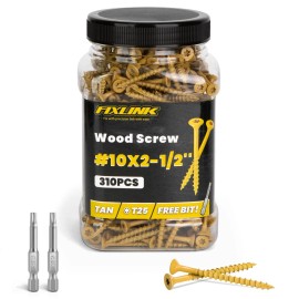 Fixlink Wood Screws 2-1/2 Inch, FIXLINK Deck Screws #10 x 2-1/2", 310 PCS, Epoxy Coat...