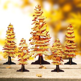 Zzbakress 5 Pcs Fall Decor Gold Fall Mantel Decor Wooden Free Standing Fall Trees Art Rustic Fall Decorations for Home Thanksgiving Decor Fall Trees Centerpiece for Table Shelf Mantel (Rustic)