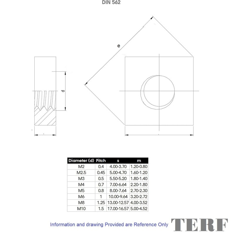 TERF® M8 Square Nut M8 (8mm) Steel Square Nuts -
