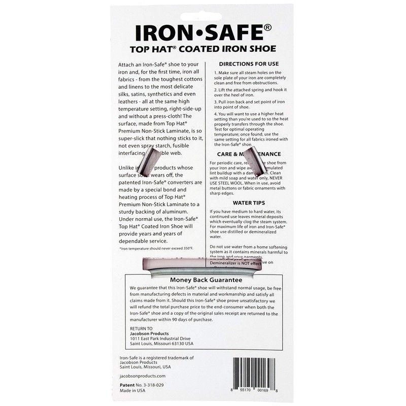 Iron-Safe Premium Iron Shoe with Top Hat Non-Stick Laminate Sole