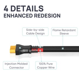 Naponal XT60 Extension Cable(12AWG 6FT), XT60 Male to Female Extension Cable with Flame Retardant Sleeve,Injection Molded XT60 Adapter Wire for Portable Power Station Solar Panel Generator RC Battery