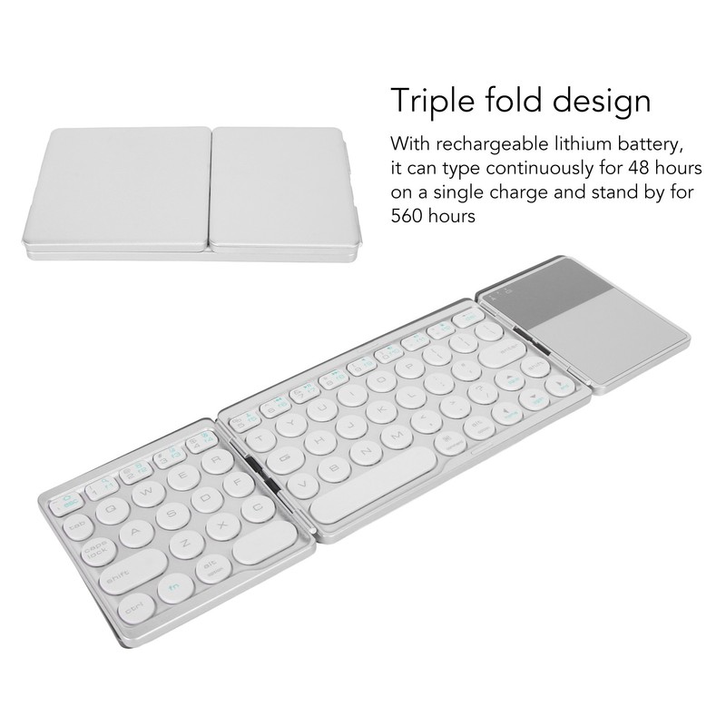 Round Key Bluetooth Foldable Keyboard with Touchpad Universal 140mAh Wireless