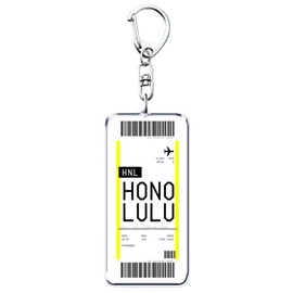 [ALOHAMONI] BOARDING PASS Flight Key Chain Acrylic Key Chain Airport Route Airplane Ticket Aviation Travel Boarding Pass PASSENGER FLIGHT AIRPORT, HONOLULU