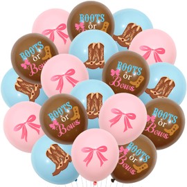 Fangleland 36PCS Boots or Bows Gender Reveal Balloons, Western Cowboy Or Cowgirl Baby Shower Latex Balloons He or She Newborn Neutral Welcome Baby Party Supplies