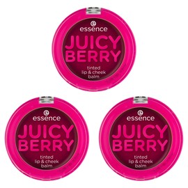 essence JUICY BERRY tinted lip & cheek balm, blush, violet, colour-matching, tinting effect, instant results, paraben-free, microplastic-free, nanoparticle-free, pack of 3 (3 x 3 g)