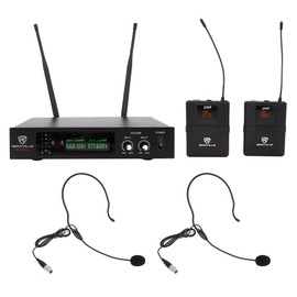 Rockville RWM81U Dual UHF Wireless Headset & Guitar Microphone System, LCD Display, Long Range, Auto-Scan, for Live Performances & Presentations