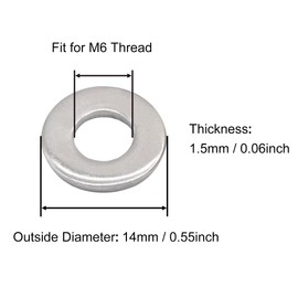 VictorsHome M6 Flat Washer, 14mm OD, 18-8 304 Stainless Steel Metric Washers for Bolts Screws Nuts 50 Pcs