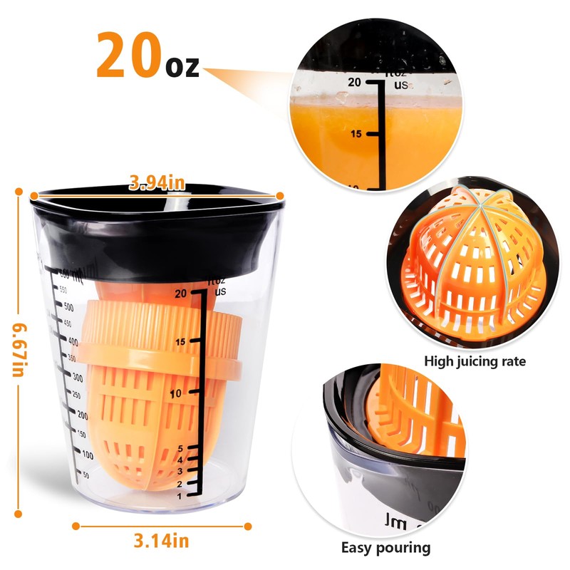 GLADICER Citrus Juicer, 3-in-1 Juicer Manual, Lemon Squeezer, 600ML（20 Ounce）Capacity