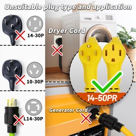 PlugSaf NEMA 14-50P/14-50R 15 FT 50 Amp RV/EV Extension Cord Outdoor with Grip Handle, 4 Prong Flexible Heavy Duty STW RV Power Cord Waterproof, 50A 125/250V 6250/12500W, Black-Yellow, ETL Listed