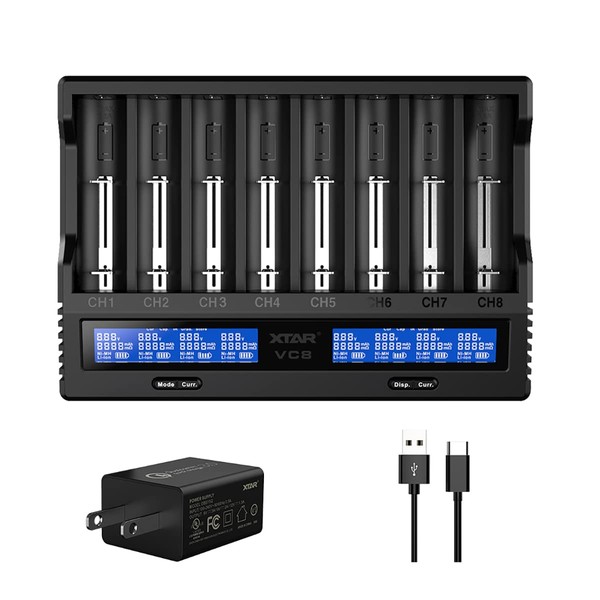 8 Slots 18650 Battery Charger XTAR VC8 Charger USB C