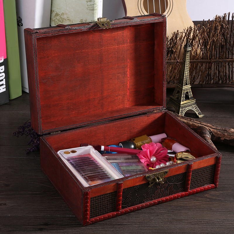 Classical Wooden Jewelry Storage Box Chest Case Holder Organizer with