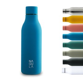 NAQULA Thermos Flask, Stainless Steel, 500 ml, BPA-Free, Leak-Proof, Modern, Stylish Water Bottle, Minimalist Water Bottle, Suitable for Office, Sports, School. Black (Carbon Black)