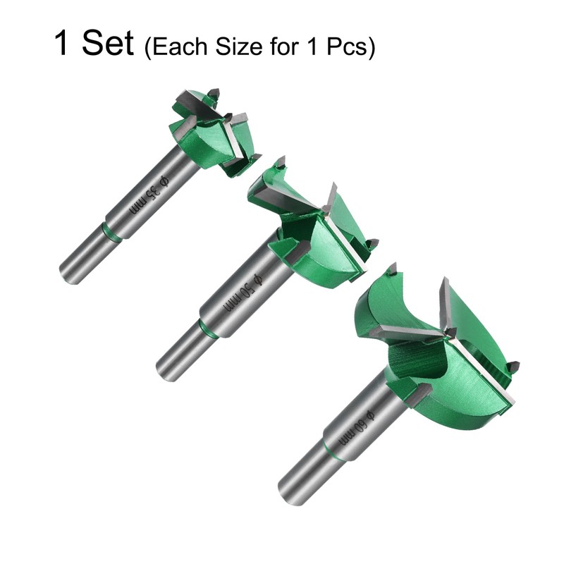 QUARKZMAN 3-teiliges Forstner-Bohrer-Set 1-3/8" 1-31/32" 2-3/8" (35mm 50mm 60mm) Hartmetall