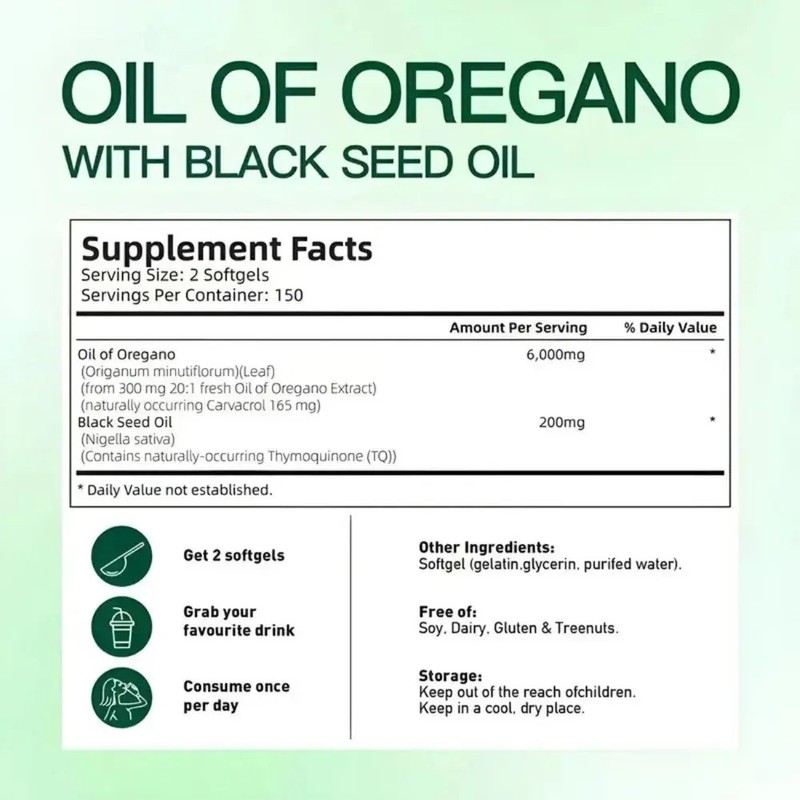 Aceite De Orégano 300cápsulas Con Aceite De Semilla Negra