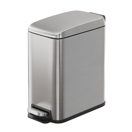 WLIVE 1.3 Gallon / 5 Liter Bathroom Trash Can with Lid, Small Stainless Steel Garbage Can, Slim-Shaped Trash Bin with Step Pedal for Home and Office, Silver.