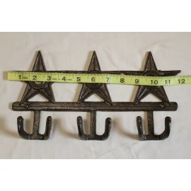 Western Country Lone Star Design Cast Iron Coat Hooks Set, Rustic Brown