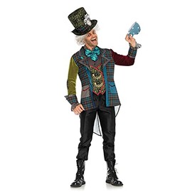 Leg Avenue Womens Costume With Tie, 3PC.Deluxe Mad Hatter,includes Multi Print Jacket,neck Tie Dickie And Top Hat, Multicolor, Small US