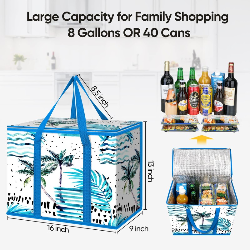 BALEINE 2Pk Insulated Reusable Grocery Bags, Collapsible Cooler Bag for