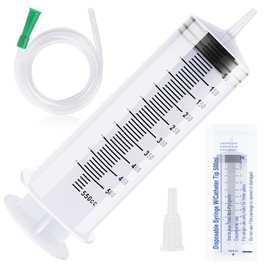 550 ml Syringe with Hose, Plastic Syringe with Cap, Large Syringe Reusable, Large Capacity Syringes, Individually Sealed Syringes for Laboratory, Industrial, Pet Feeding (150/250/350/550 ml)