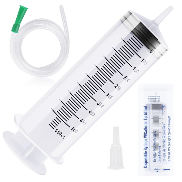 550 ml Syringe with Hose, Plastic Syringe with Cap, Large