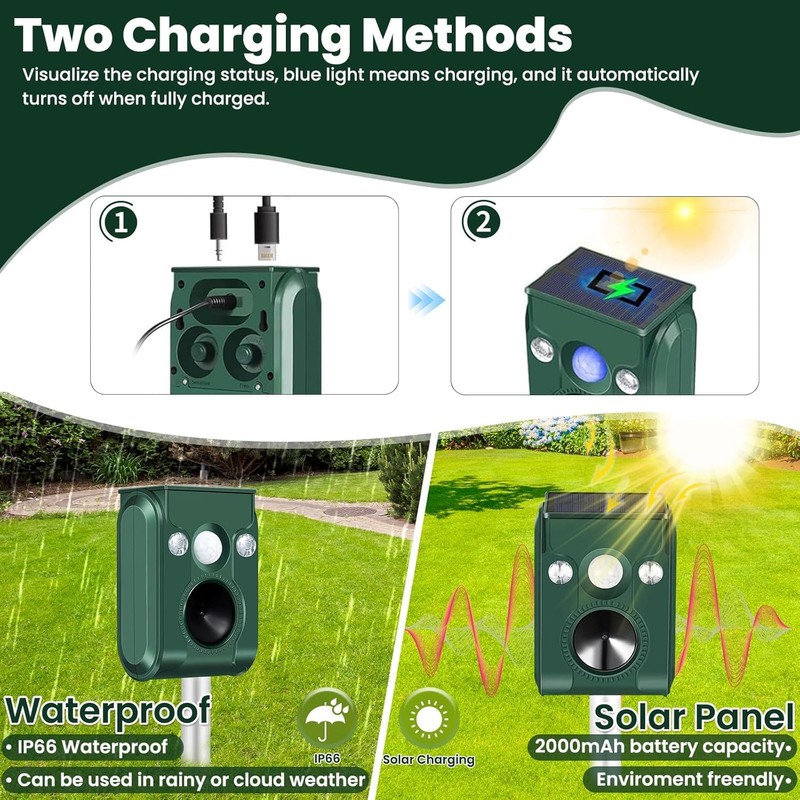 Cat Repellent Outdoor 2 Pack, Solar Animal Repeller Ultrasonic with