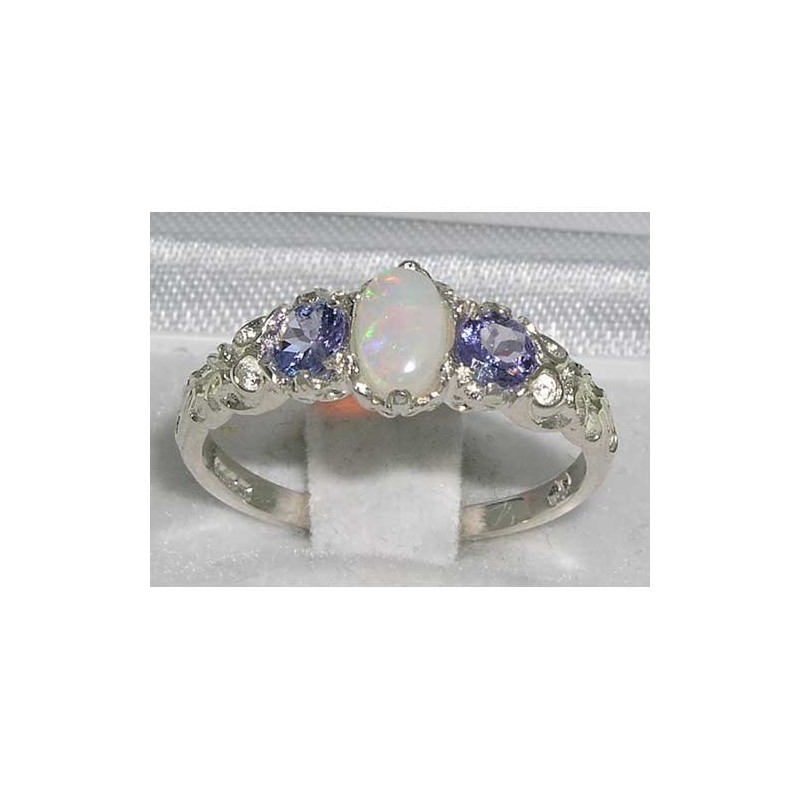 Ladies Solid Sterling Silver Natural Opal & Tanzanite English Victorian
