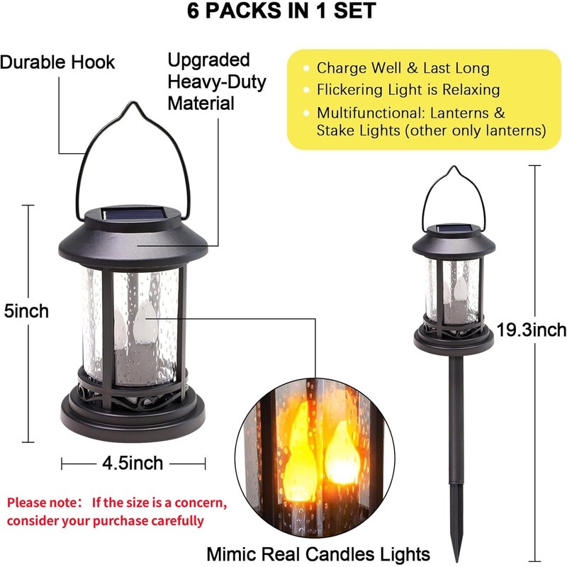 Beautyard Outdoor Solar Candles Lights Flickering Decorative Lantern Stake Lighting