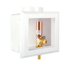 Ice Maker Outlet Box with Center Drain, 1/2" Pex-B Crimp Pex F1807 x 1/4" OD Compression Connection with 1/4-turn Shut-Off Ball Valve and and Copper Water Hammer Arrestor for Drinking Water