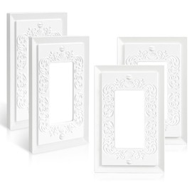 FANYINTY Classic Petal Relief Design Style Light Switch Cover Plate, Modern Decorative Decorator Electric Outlet Covers Wall Plates, Electrical Outlet Cover, Mid-Size 4.9 x 3.1 inch(White 4-Pack)