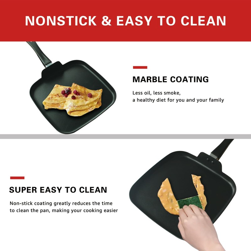 LECOOKING 10 Inch Square Griddle Pan, Nonstick Grill Pan for