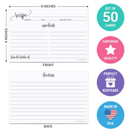 321Done Recipe Cards, Made in USA - From the Kitchen Of, 4x6 Black and White Modern Minimalist, Large Double-Sided for Weddings, Bridal Shower - Set of 50