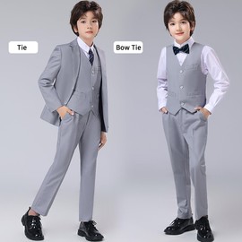 Boys Suit Size 12 Light Grey 6 Pieces Ring Bearer Wedding Outfit Kids Dress School Clothes Christmas Tuxedo Suits for Big Boy Jacket Vest Pants Shirt Set with Tie