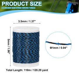 MECCANIXITY Archery Recurve Bow String Serving Thread 120 Yard / 110 m Nylon Bowstring for Recurve Bow Compound Tying Sight Nock Point (Blue/Black, Pack of 2)