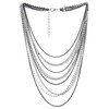 Black Silver Waterfall Multi-Strand Chains Statement Collar Necklace with Rhinestones