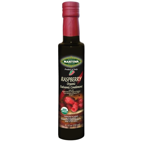 Mantova Organic Raspberry Balsamic Vinegar of Modena, Perfect for Salad Dressing, Pasta Salad, Ice Cream and Cocktails, 8.5 oz