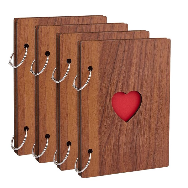 SUPERFINDINGS 4PCS Wooden Scrapbook Album 16x12cm Love Memory Book with