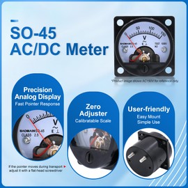 Baomain Ammeter AC 0-10A Round Analog Panel Meter Class 2.5 Accuracy Black SO-45