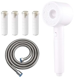 EnixwH Water-saving shower head, shower head with hose, water-saving, shower head with hose 1.5 m, anti-limescale shower head, water saving, pressure increasing, filter shower head with hose (white)