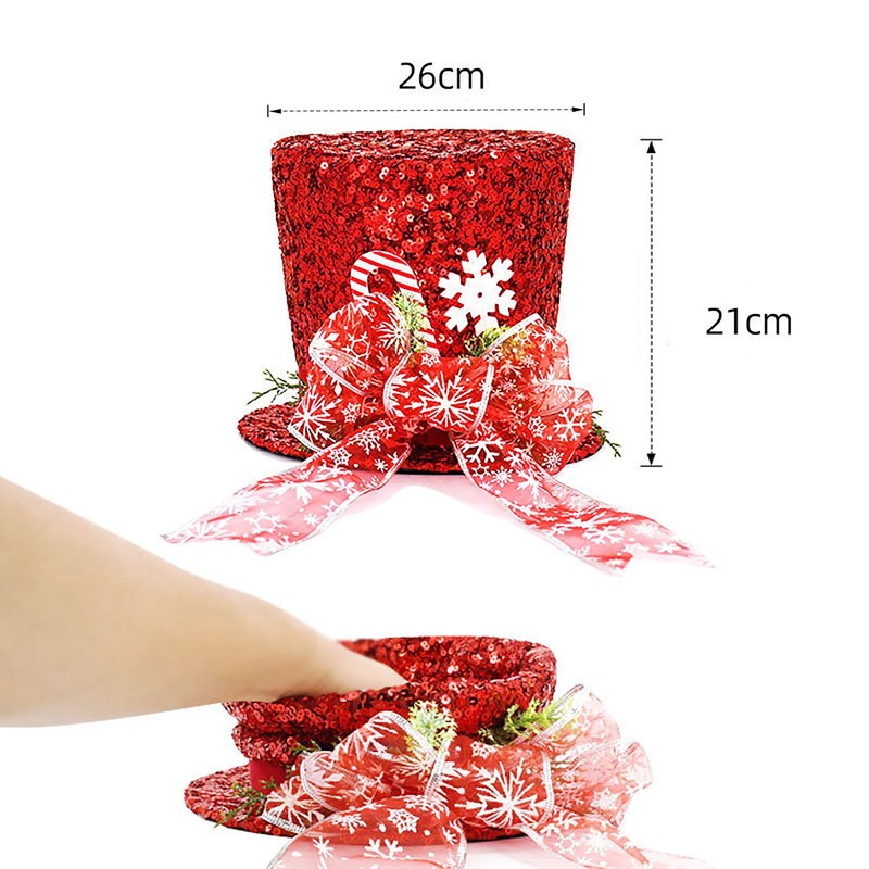 YUEMING Christmas Tree Topper Hat, Red Hat with Striped Bow