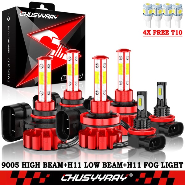 CHUSYYRAY 6x 6000K LED Headlight Hi/Lo + Fog Light Bulbs
