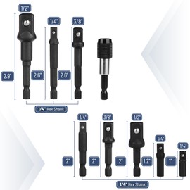 Bates- Impact Socket Adapter Set, 9 pcs, 1/4" 3/8" 1/2", Magnetic Bit Holder, 1/4" Hex Shank, Impact Drill Socket Set for Drill, 3/8 Adapter for Impact Driver Socket Set, Impact Driver Socket Adapter
