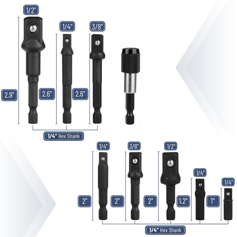 Bates- Impact Socket Adapter Set, 9 pcs, 1/4" 3/8" 1/2",