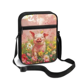 Suobstales Pig Daisy Print Cross Body Bag Purses for Teenage Girls Cell Phone Shoulder Bag Wallet Purses with Adjustable Strap Casual Messenger Bag for Women Men