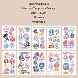 66 PCS Mermaid Sparkling Temporary Tattoos for Kids | 10 Sheets birthday decorations |accessories | party favors